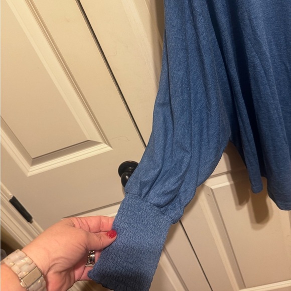 Sucolan Blue Women’s Oversized Fall Fashion Trendy Shirt Ruffle Long Sleeve Sz L - Picture 8 of 13